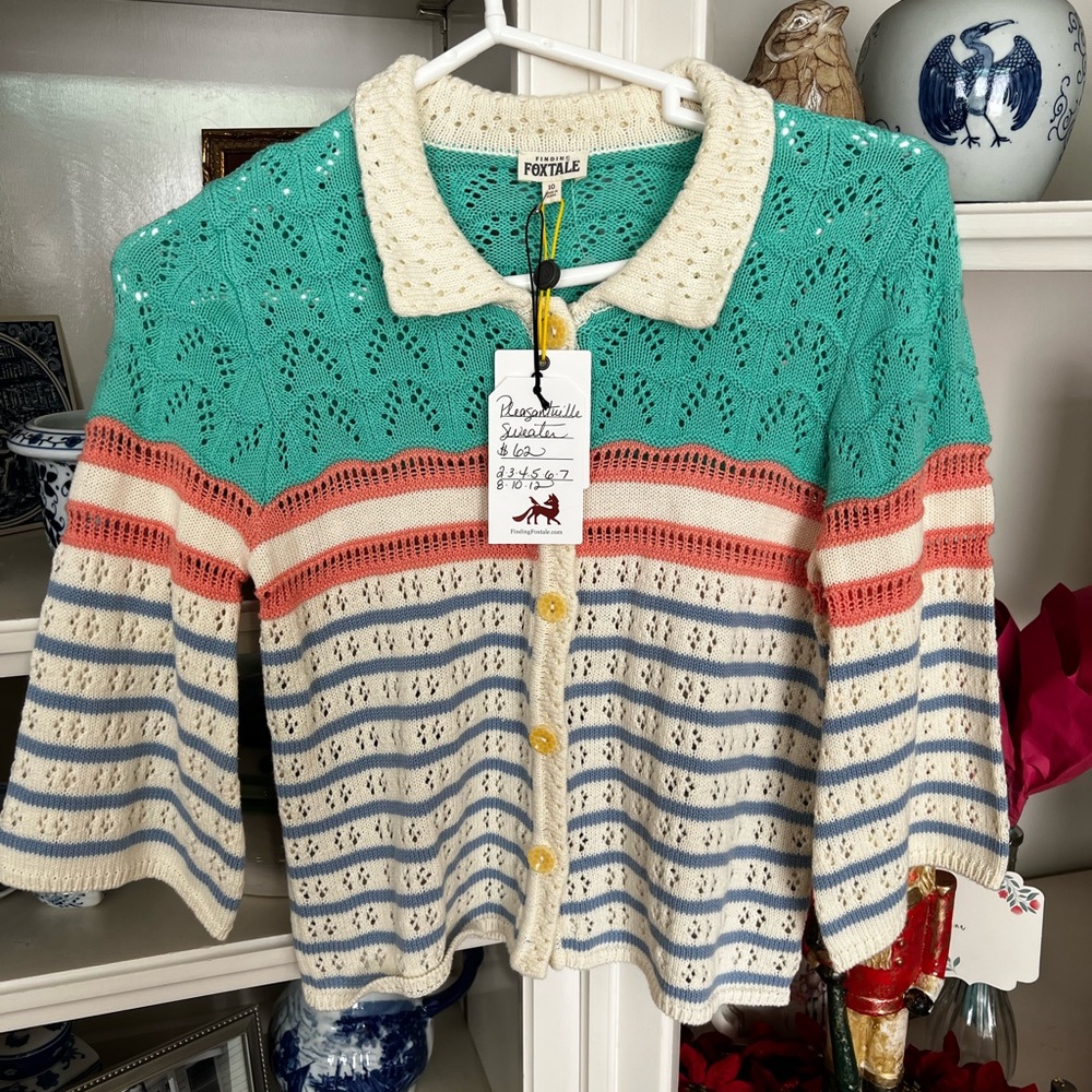 NWT Girls Finding Foxtale Striped Sweater - Green, Pink, Cream
